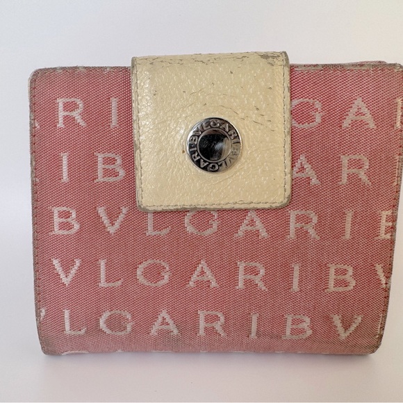 Bulgari Pink Wallet BVLGARI Pink Logo Canvas Bifold Wallet Authentic - Picture 13 of 15